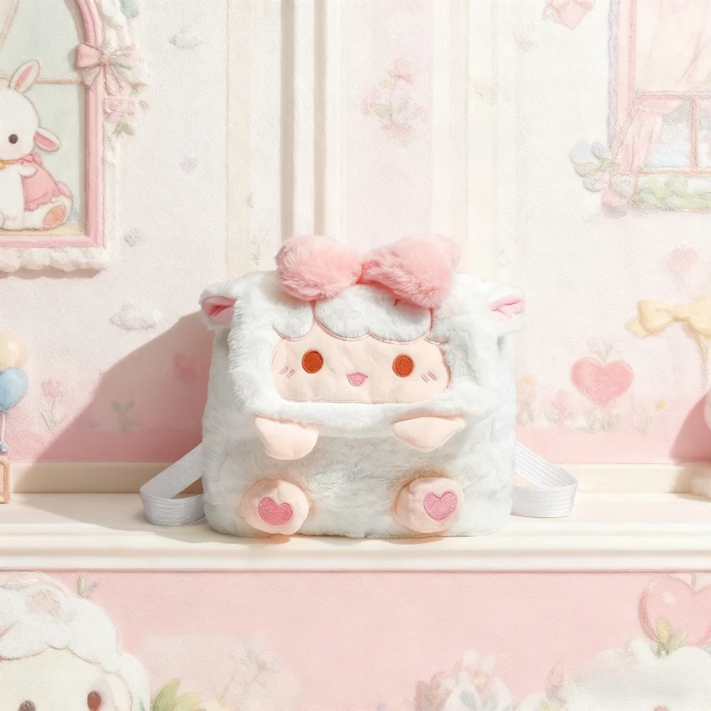 사랑스러운 플러시 양 2웨이 백팩, 변형 가능한 귀여운 양 인형 로리타 가방, 소녀들을 위한 귀여운 미학적 숄더백 선물