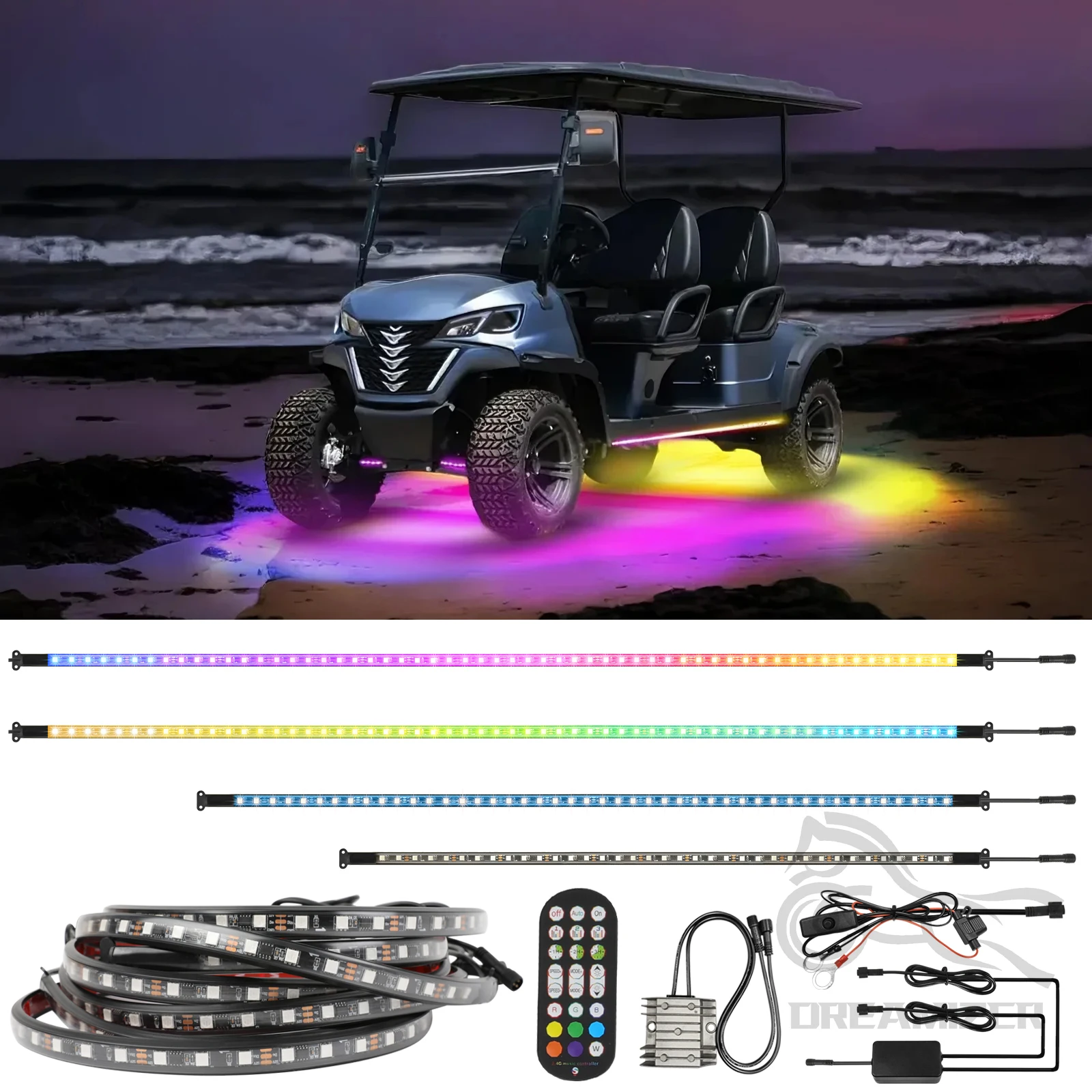 

Гольф-кара подсветкой, светодиодные ленты, акцентное неоновое освещение для EZGO Yamaha Club Car, миллион цветов, водонепроницаемость, IP68, синхронизация музыки