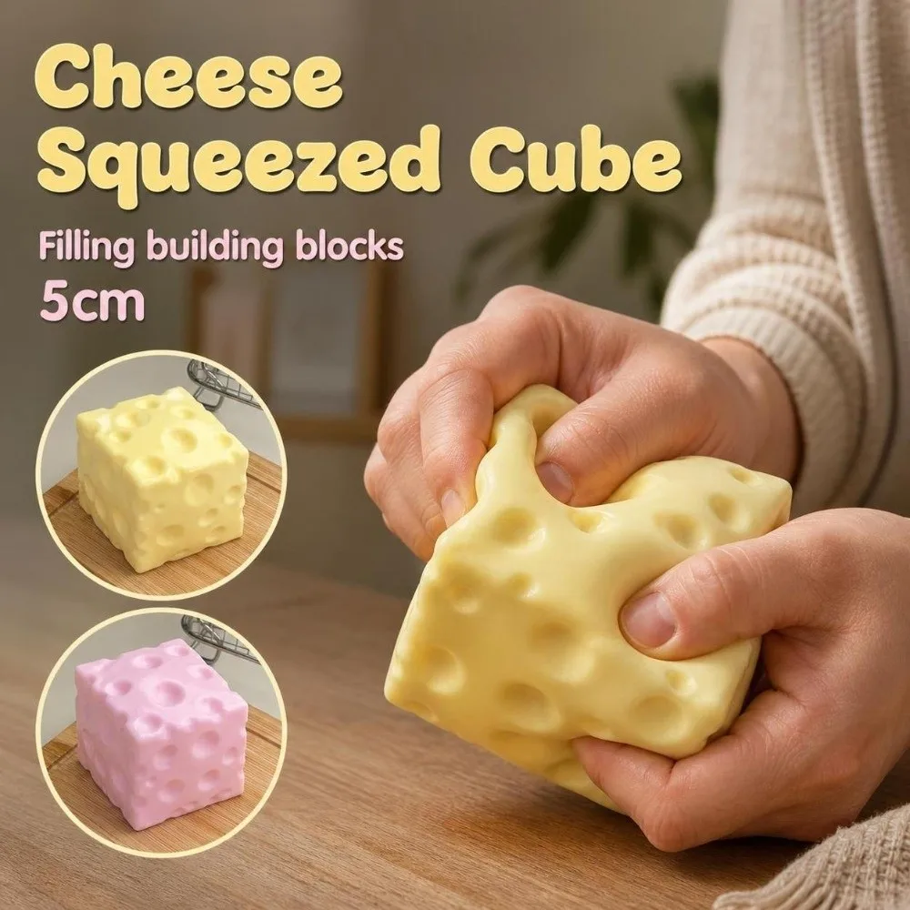 Crunchy Cheese Squeezed Cube 5cm Moldable Crackling Cheese Pinch Hand Relax Kneading TPR Fidget for Adults