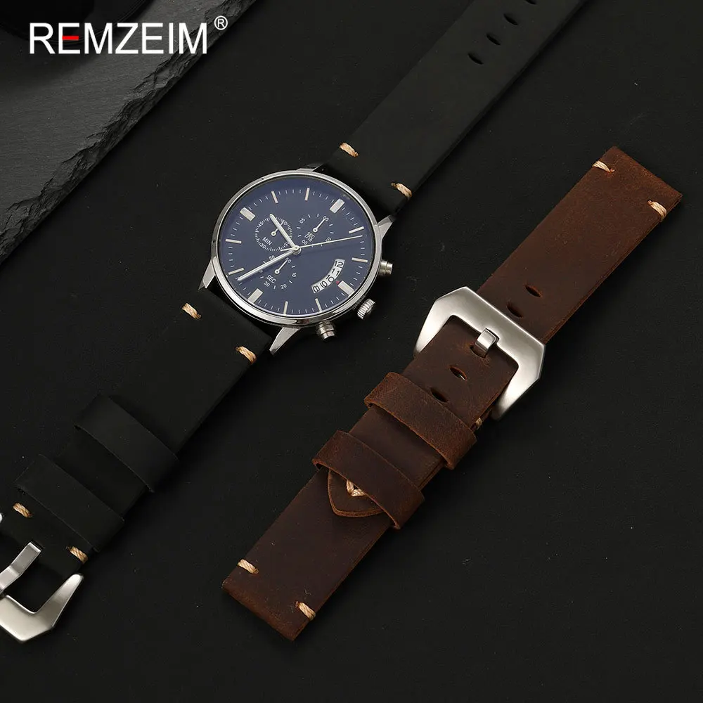 Herren-Uhrenarmband aus extra dickem Crazy-Horse-Leder, 20/22/24 mm, Sport-Stil, langlebiges Ersatzarmband, Uhrenzubehör