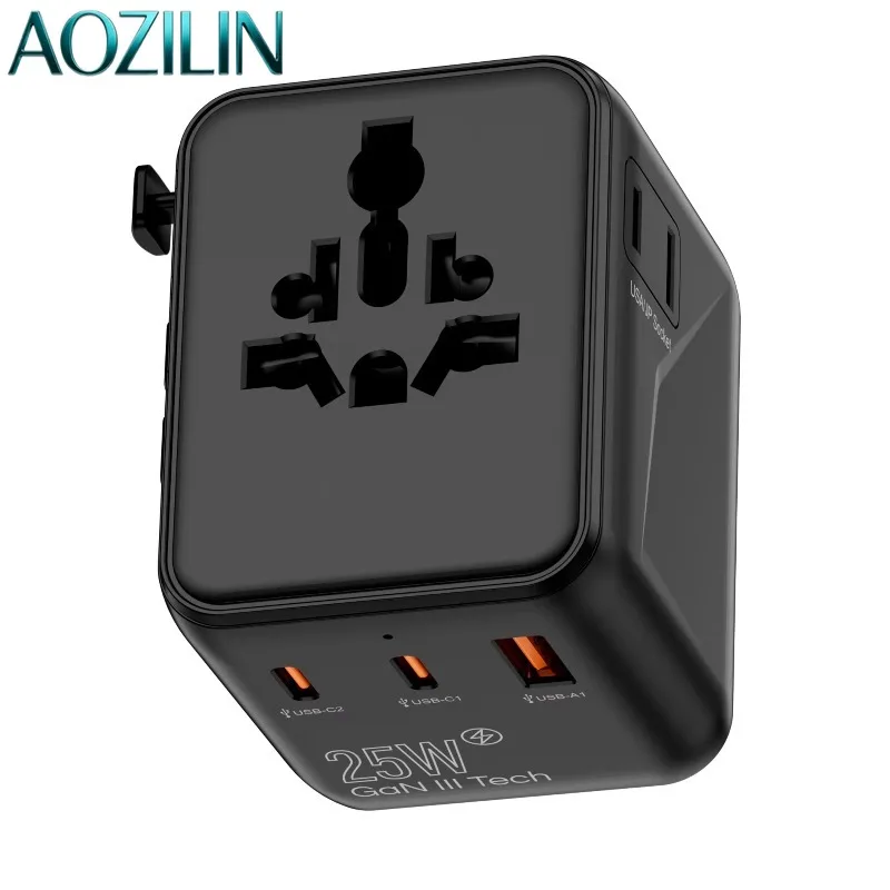 AOZILIN Worldplug GaN 25W Universal Travel Adapter Dual Type-C Global Multi Port International Travel Charger Plug