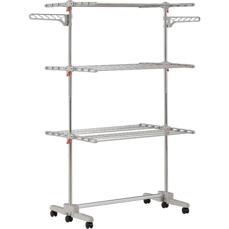 Foldable Drying Rack with Wheels - 48 Drying Rods, Heavy Duty, Movable, Perfect for Clothes, Duvet, Socks, Bed Linen, Sheets,