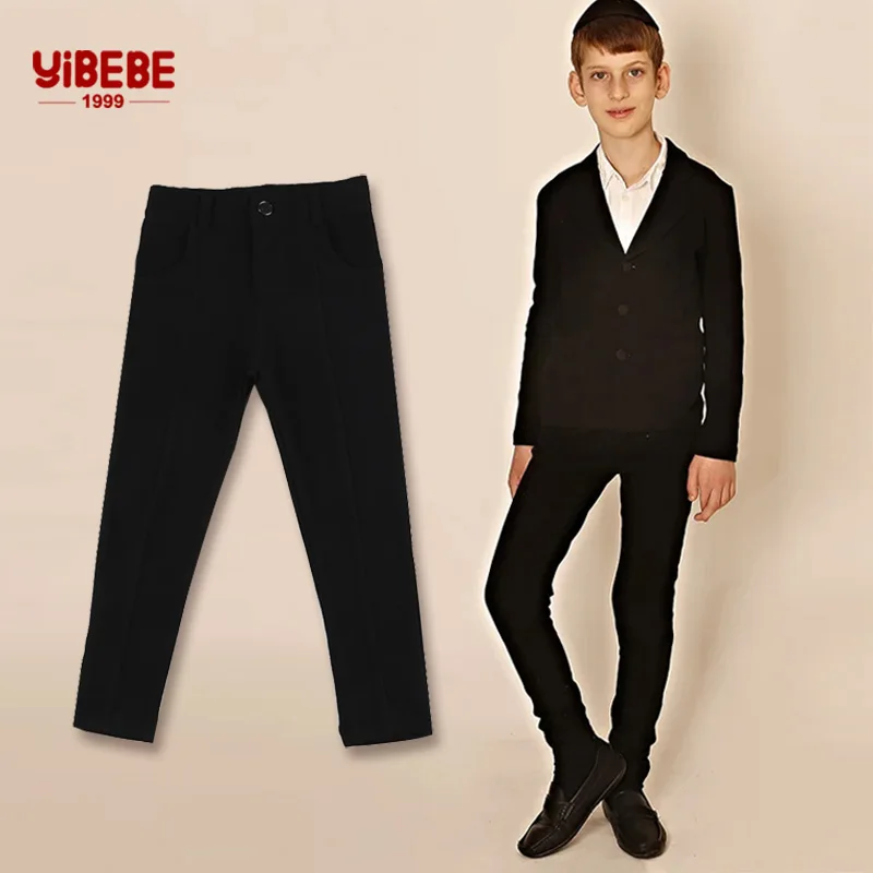 

3-12years Kids Skinny Pants Boys Black School Uniforms Teenagers Formal Adjustable Waist Trousers Stretch Autumn Winter Clothing