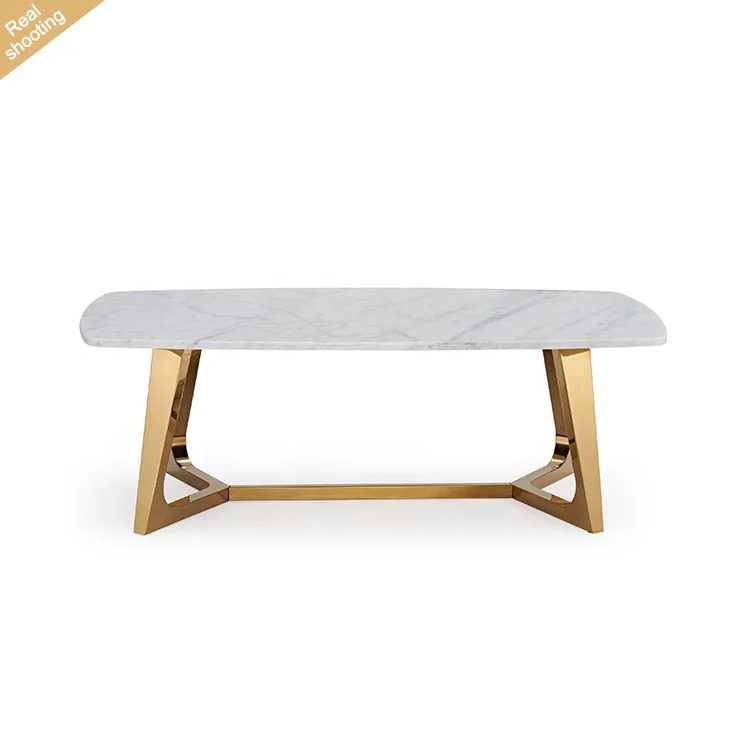 

Expanding Stainless Steel Gold Chic Living Room Coffee Table with Marble Top Removable Dining Table