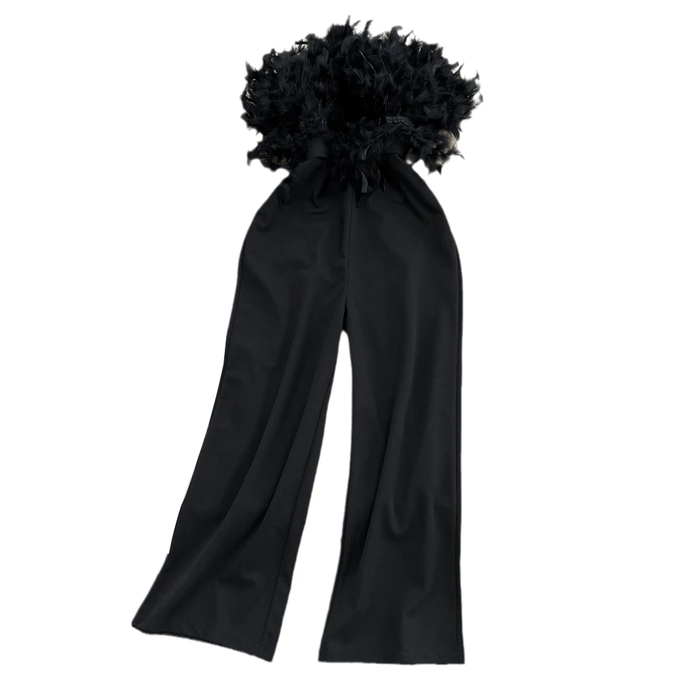Ele Feather Tassel ter One-Piece Pants High Waist Slimming Straight Leg Summer Faion Luxury Sensation Jumpsuit