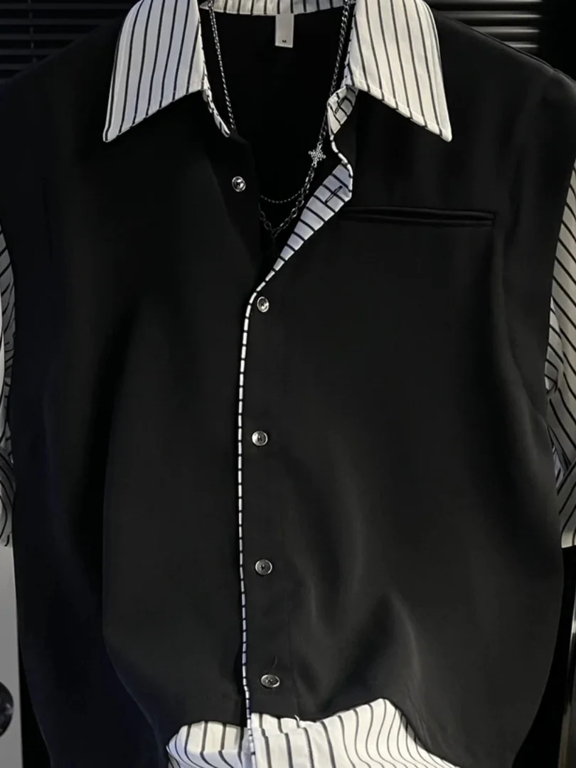 

Summer New Breathable Cool Faionable Striped Loose Men's irt Design Sense Casual Stand Fit ort Sve irt
