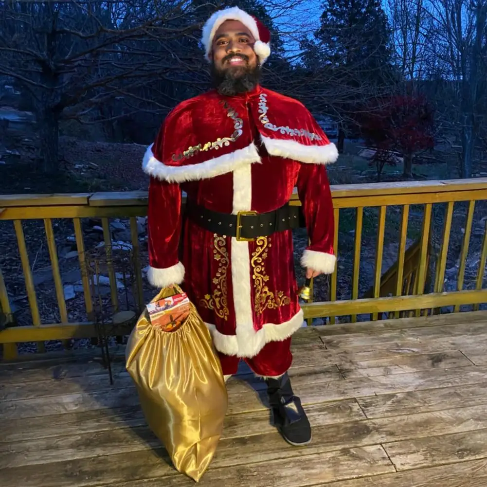 مجموعة أزياء سانتا المخملية سانتا كلوز بدلة مخملية تقليدية مع ملحقات لعروض الكبار وعيد الميلاد للصور #4