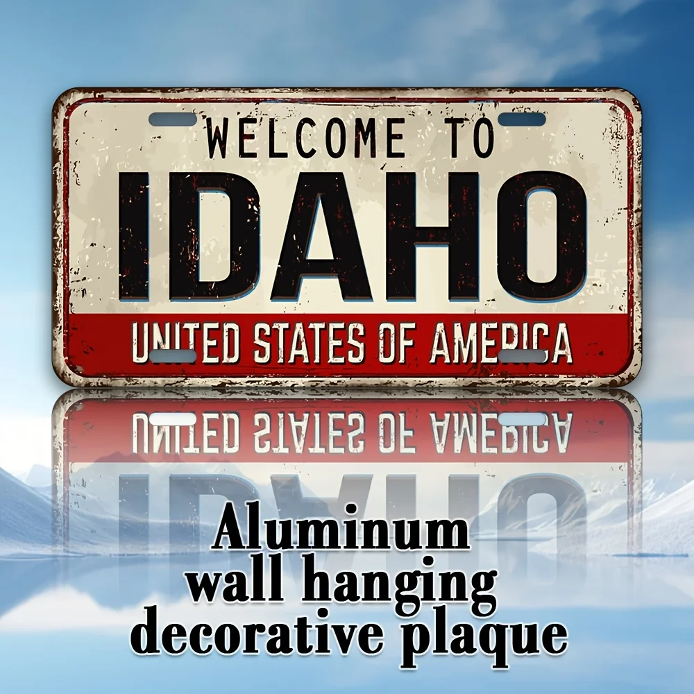 2D Flat,Vintage Idaho Welcome Sign,Rustic Farmhouse Style with