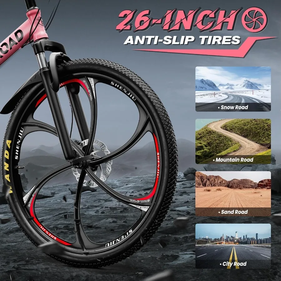 دراجة جبلية قابلة للطي للبالغين مقاس 26 بوصة، 21 سرعة قابلة للطي مع تعليق كامل للتنقل في الحضرية والمغامرات الخارجية H