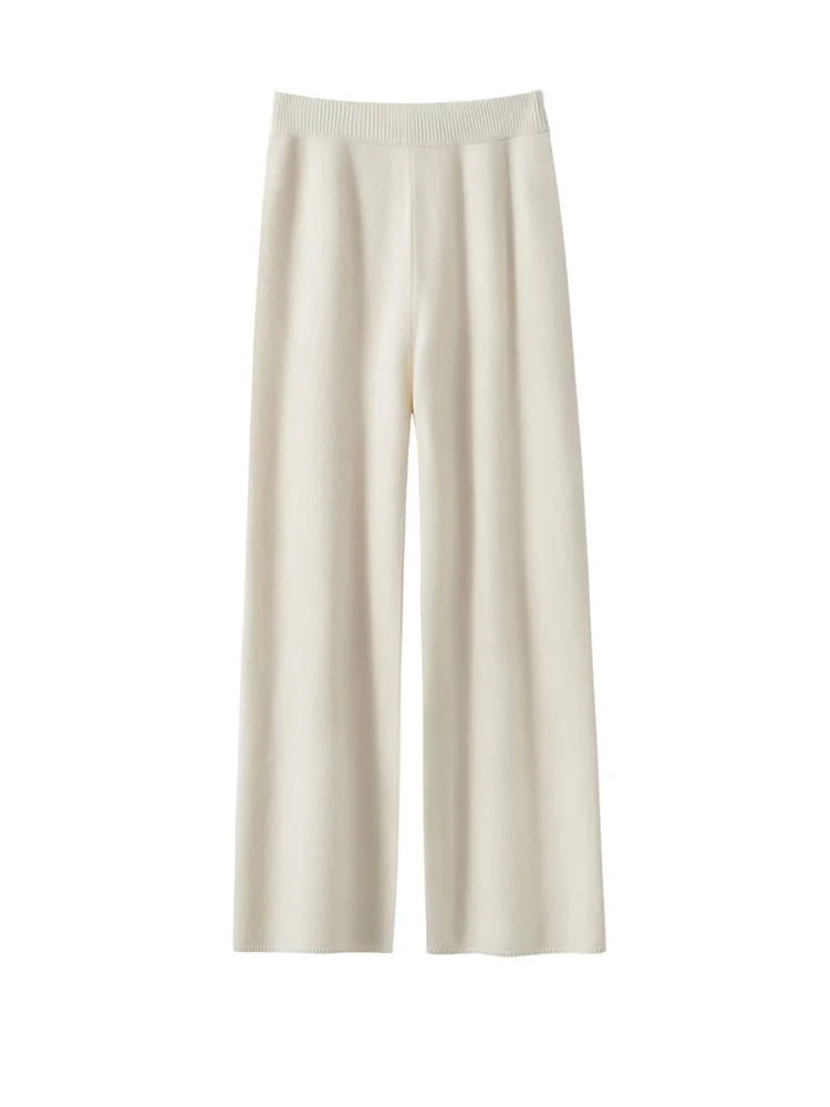 MEETCC Women 100% Cashmere Wide Leg Pant Casual Loose Elegant Delicate Trousers Autumn Winter Soft Warm Cashmere Pants