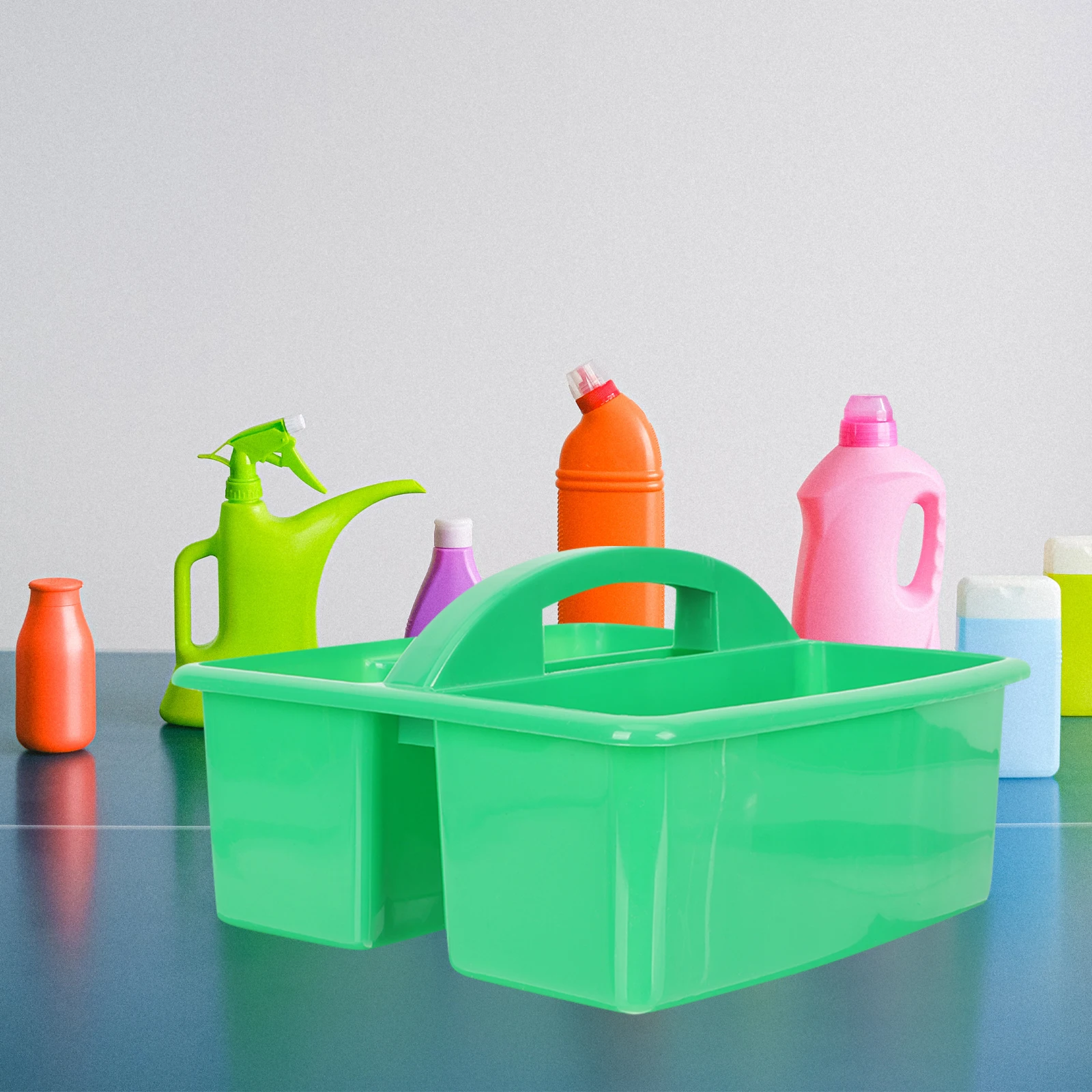 

Large Compartment Storage Basket Green Plastic Multifunctional Bathroom Kitchen Office Organizer For Tools