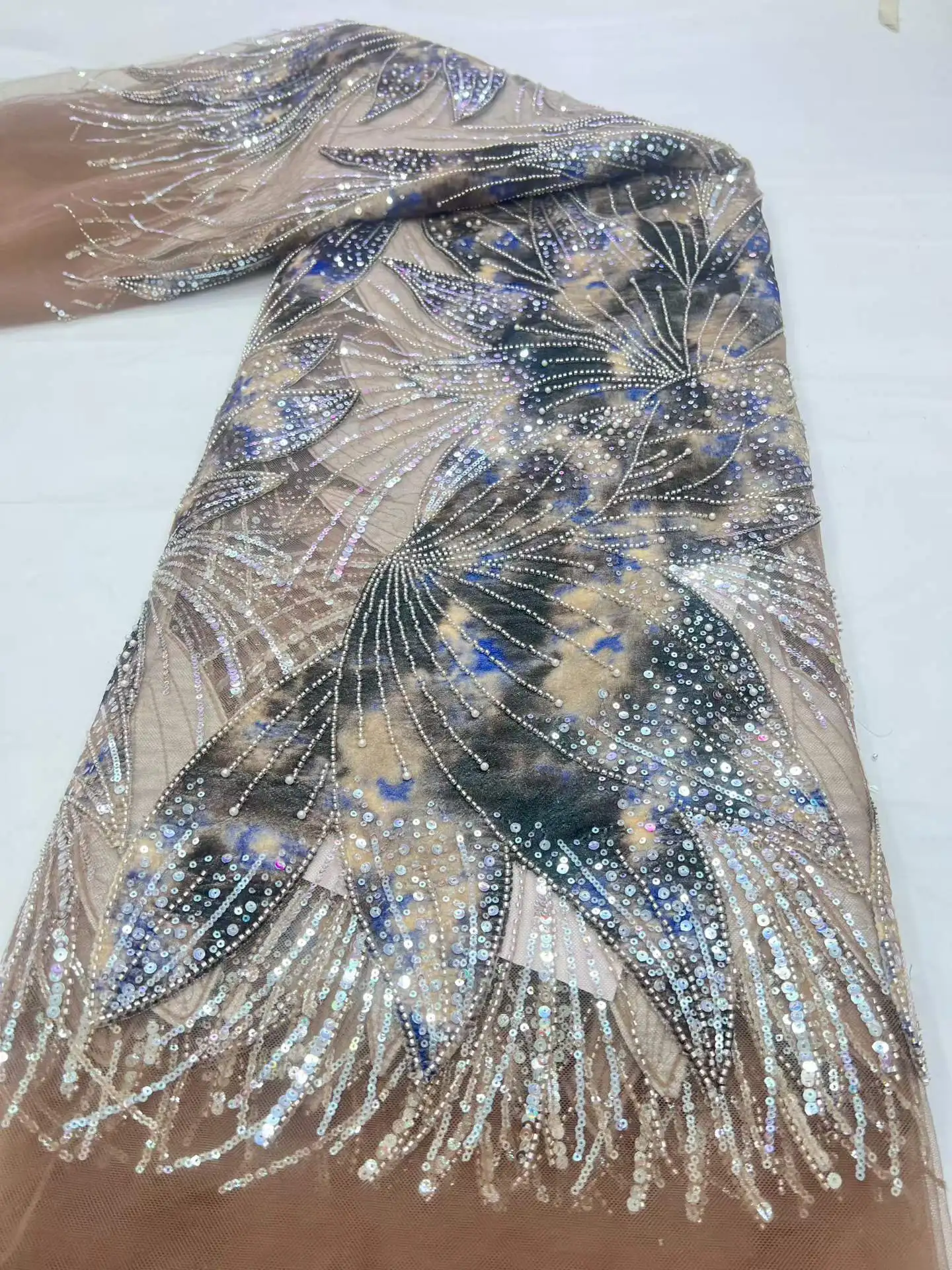 High Grade African Beaded Lace Lace 2026 High Quality Nigerian Sequins Mesh Lace French Tulle Fabric for Sewing Party Dresses