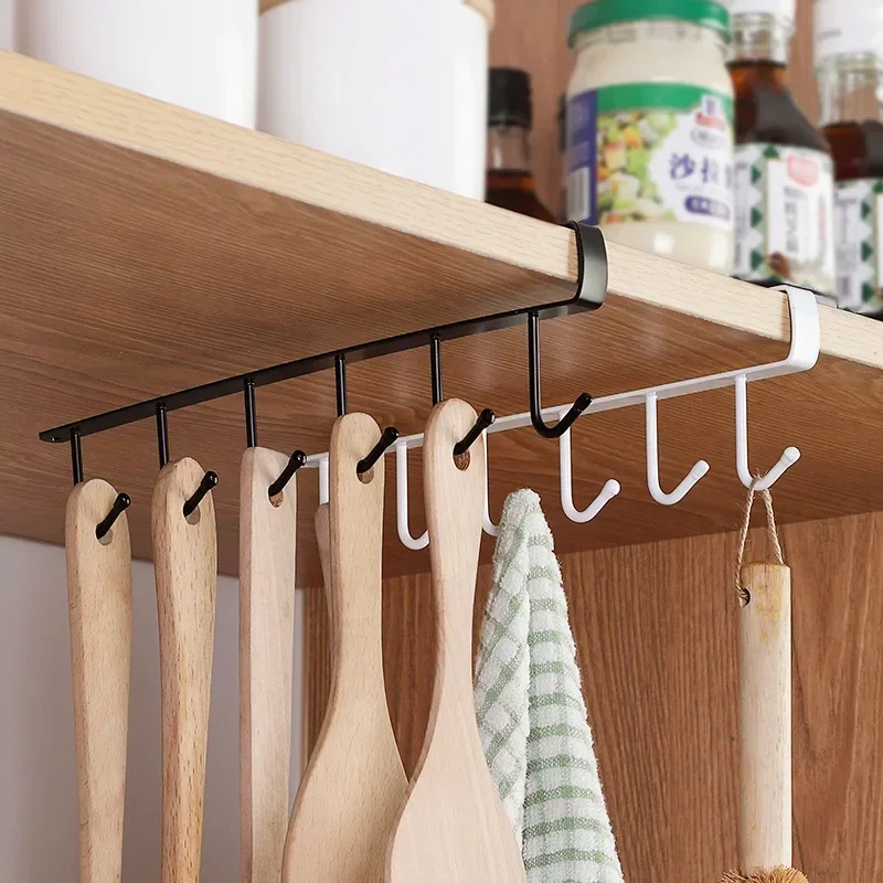 1PC Kitchen Hook Rack Coffee Cup Mug Holder 6 Hooks Shelf Kitchen Cabinet Sundries Wall Hanging Organizer Storage Hanger