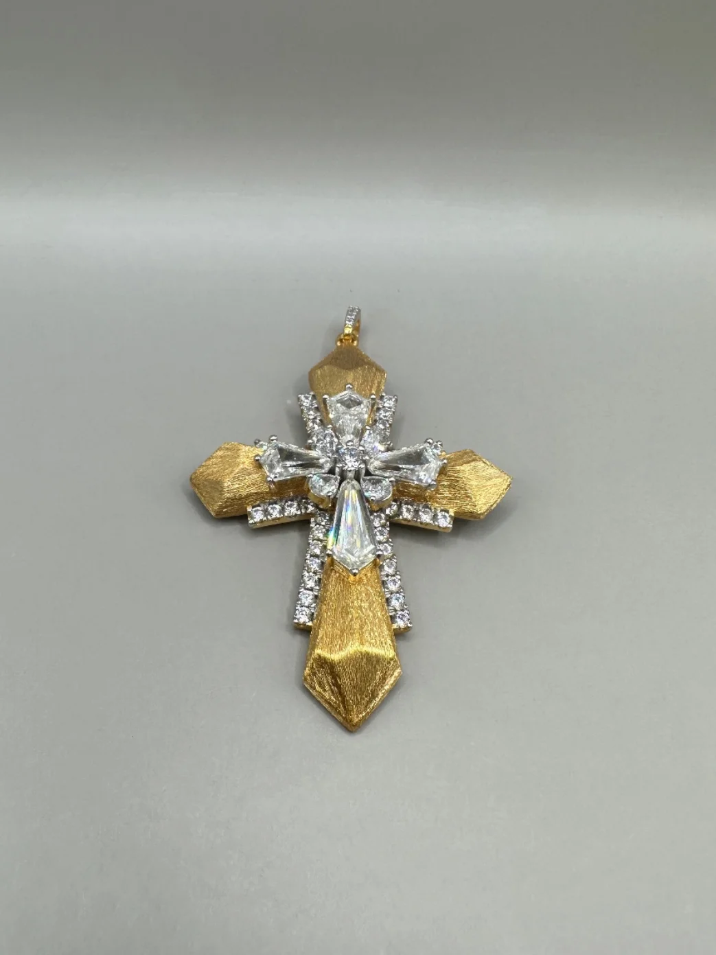 

N S925 Silver Plated Real Gold · Retro Italian Brushed Cross Pendant Vintage