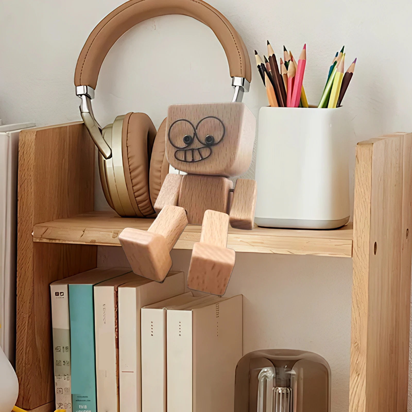 12 تعبير تزيين على شكل وجه مغناطيسي، ديكور سيارة إبداعي مصنوع يدويًا، شخصية خشبية مضحكة برأس مزركشة، شكل خشبي متذبذب