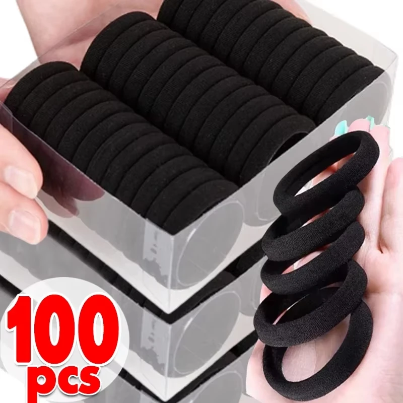 100pcs Black High Elastic Hair Bands for Women And Girls Basic Simple Hair Ties Ponytail Holders Headwear Hair Accessories