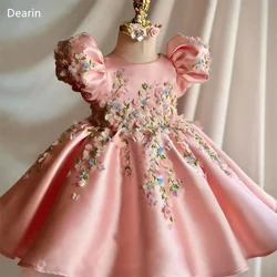 Customized Dearin Scoop Neckline Ball Gown Knee Length Skirts Draped Applique Flower Girl Dresses