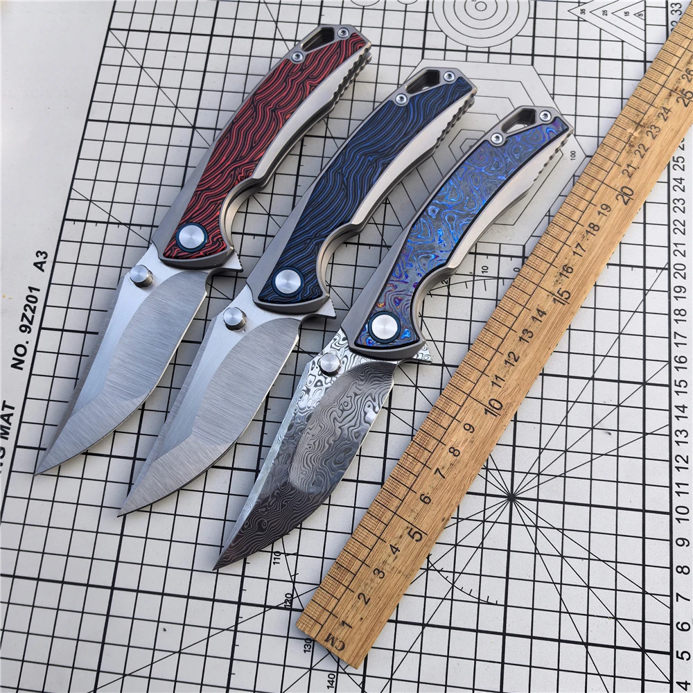 VG10 Steel Damascus Blade Folding Knife Titanium Alloy Handle Camping Outdoor Survival Tactical Hunting Knife EDC Defense Tool