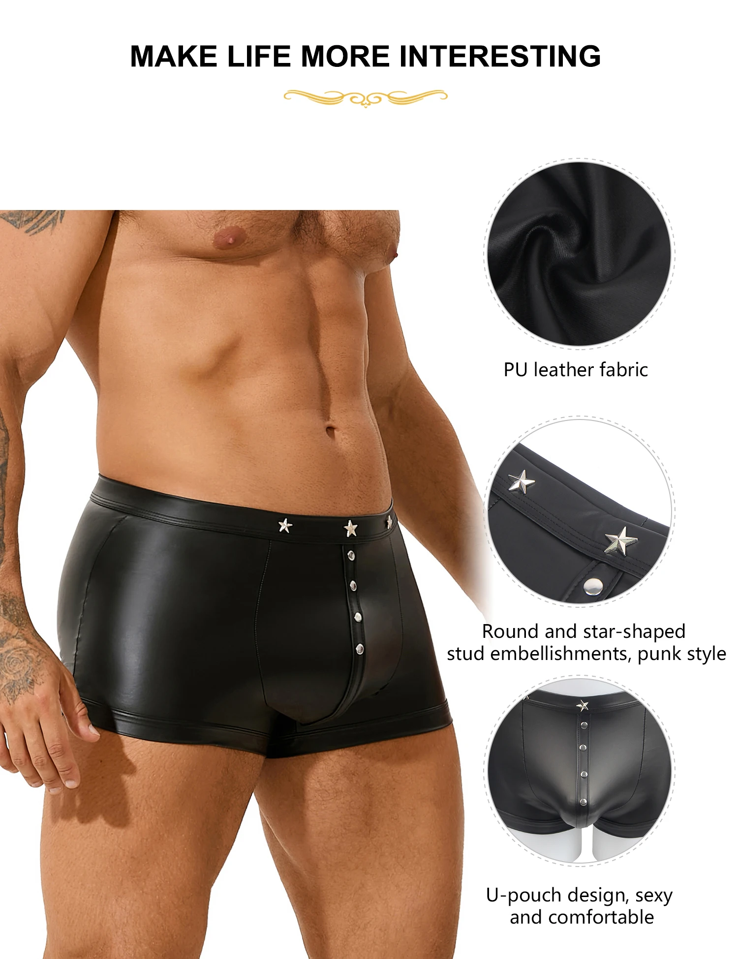 Comeondear celana dalam pria kulit PU celana dalam Boxer Punk Fashion pria Lingerie celana dalam ukuran besar elastis celana dalam Erotis