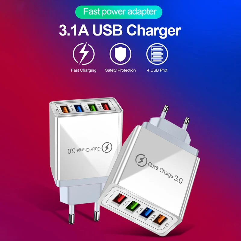 EU US Plug USB Charger Multi Port 4 USB Quick Charging For Phone Adapter Tablet Portable Wall Charger Fast Charger For Poco