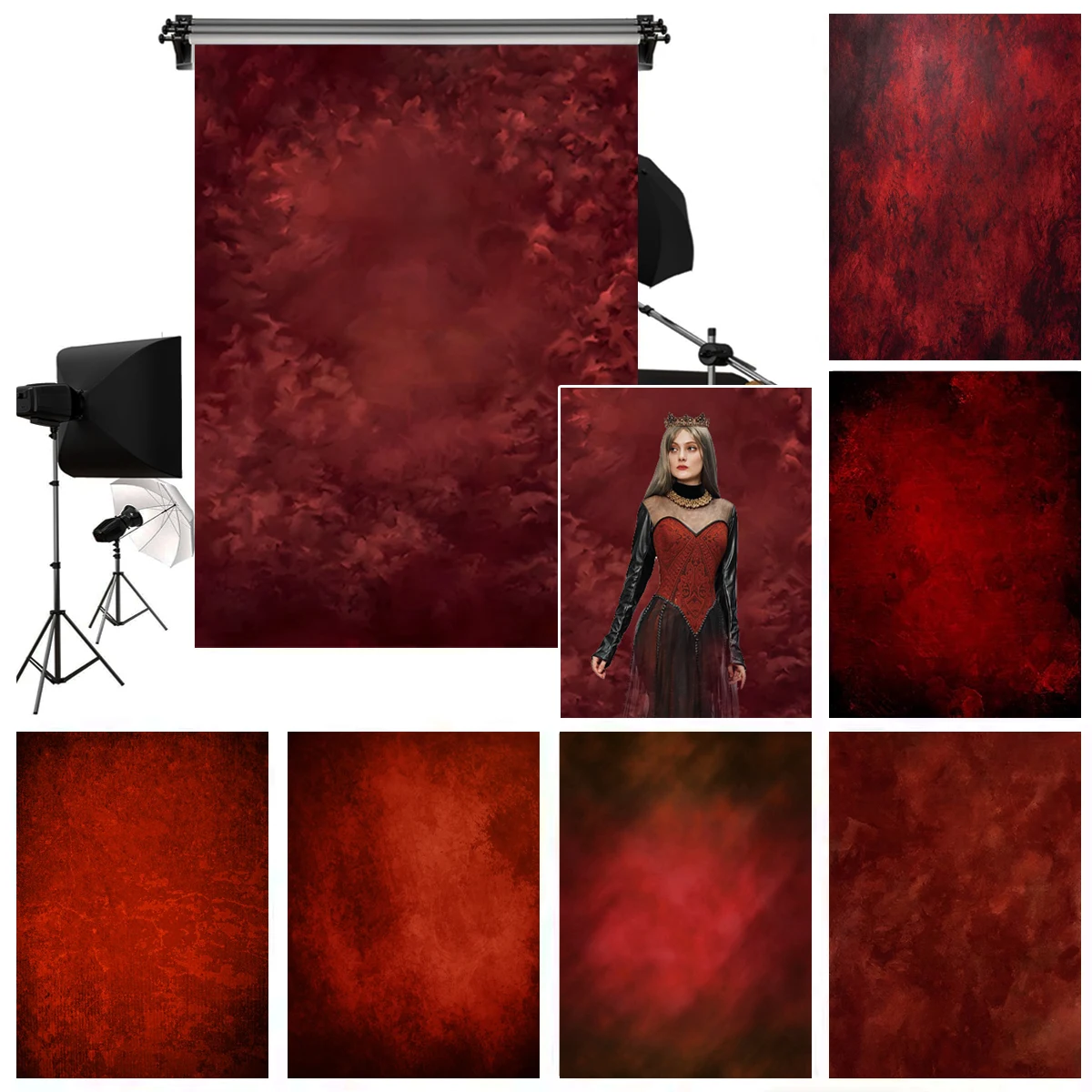 

Red Abstract Gradient Texture Photography Backdrop Horror Halloween Gothic Style Portrait Decoration Background Photobooth Props