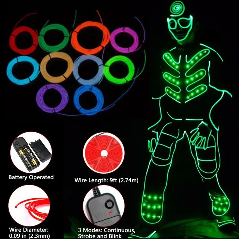 Flexible Neon Light Glow EL Wire Rope Cable LED Lights For Christmas Dance Rave Decoration DIY Shoes Clothing USB LED Strip Lamp