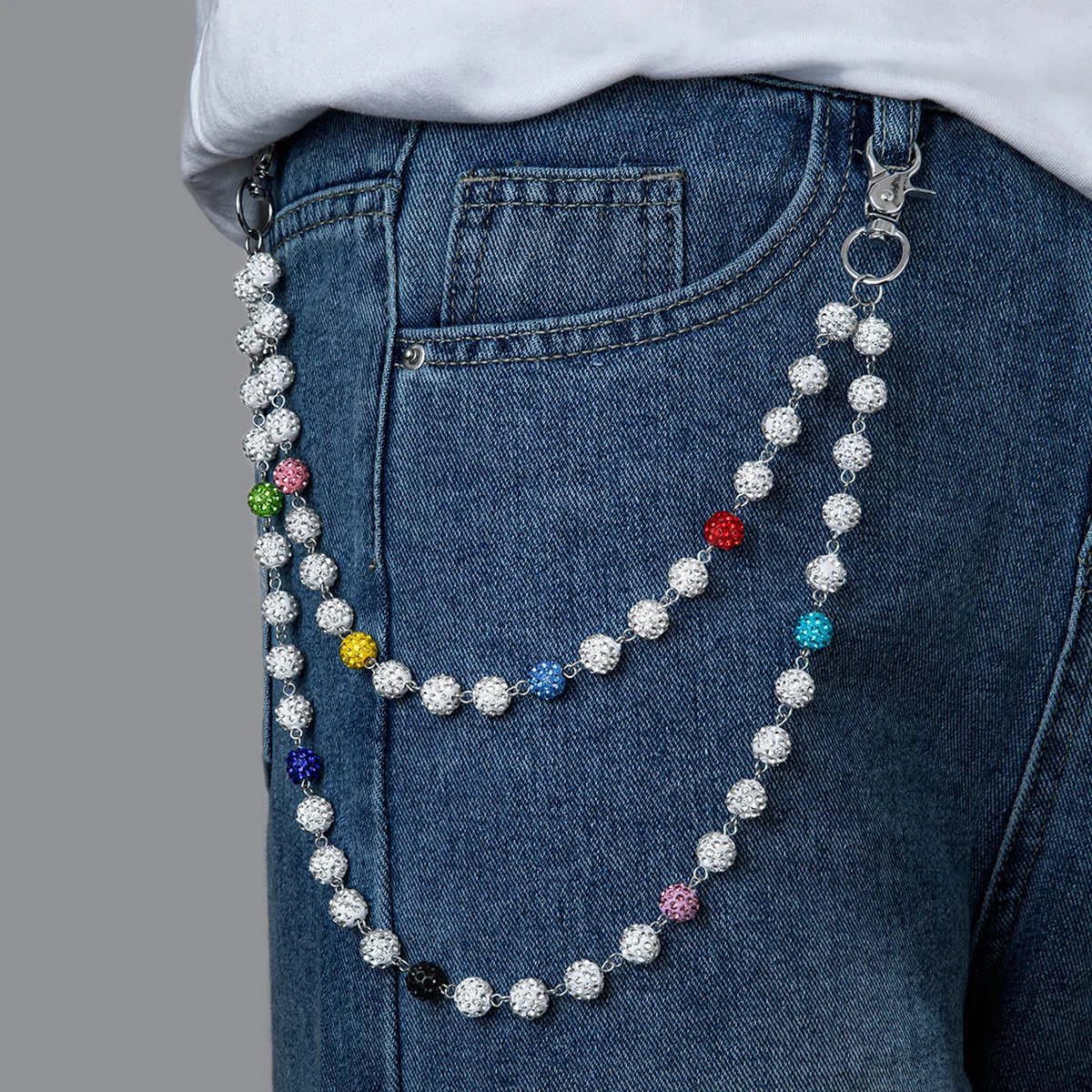قطعة واحدة من جينز كروي سيراميك ناعم من الزركون الملون متعدد الطبقات مع سلسلة معلقة وسلسلة جسم محايدة #1