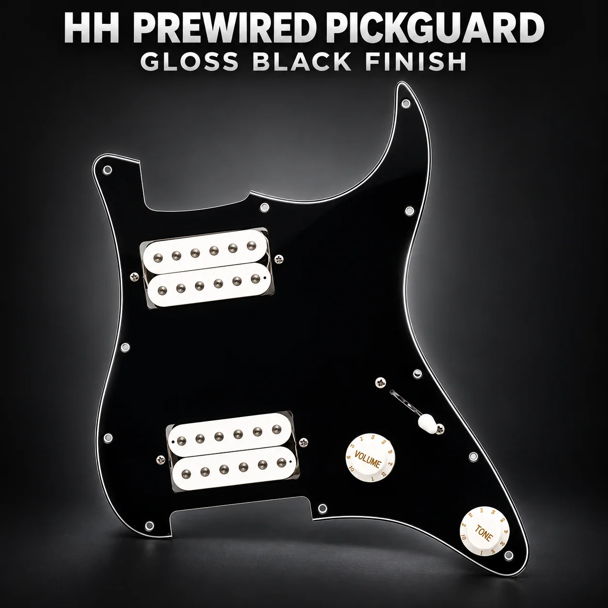 HH Prewired Pickguard Assembly for ST/SQ Style Electric Guitar Dual Humbucker 1V1T 3-Way Switch Gloss Black