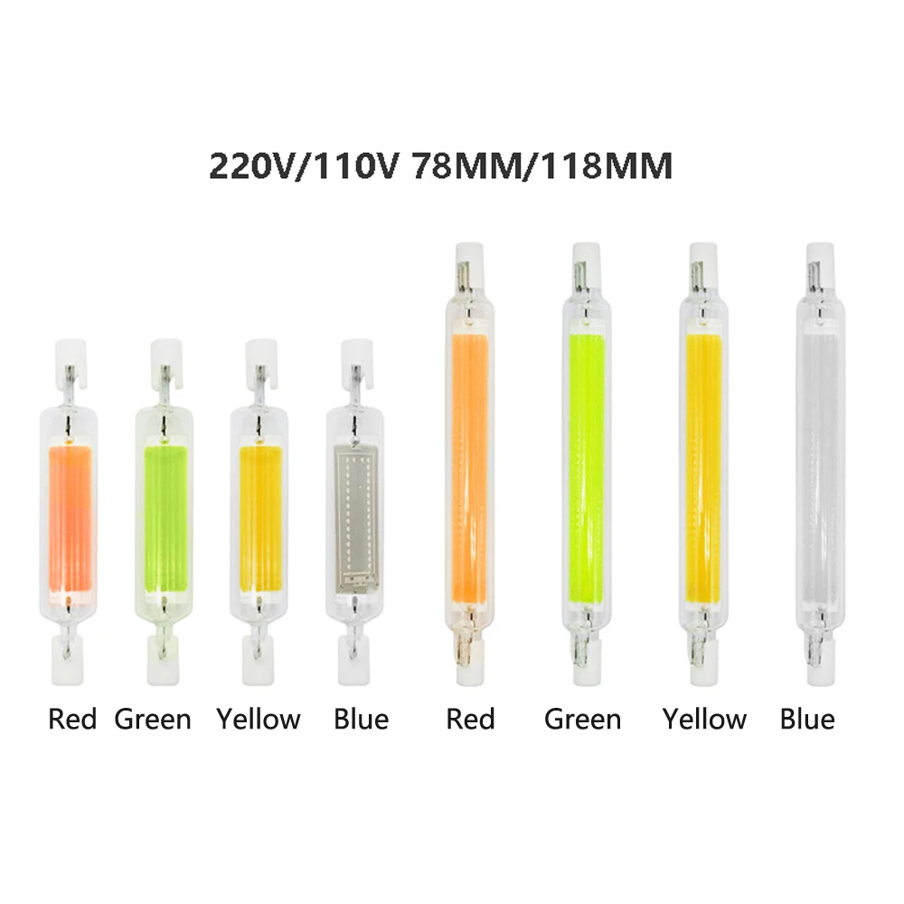 

5pcs Colorful R7S COB Light Red Green Blue Yellow 78mm 118mm Double-endTube Foodlight Source Horizontal Pug Light 110v 220v 20w