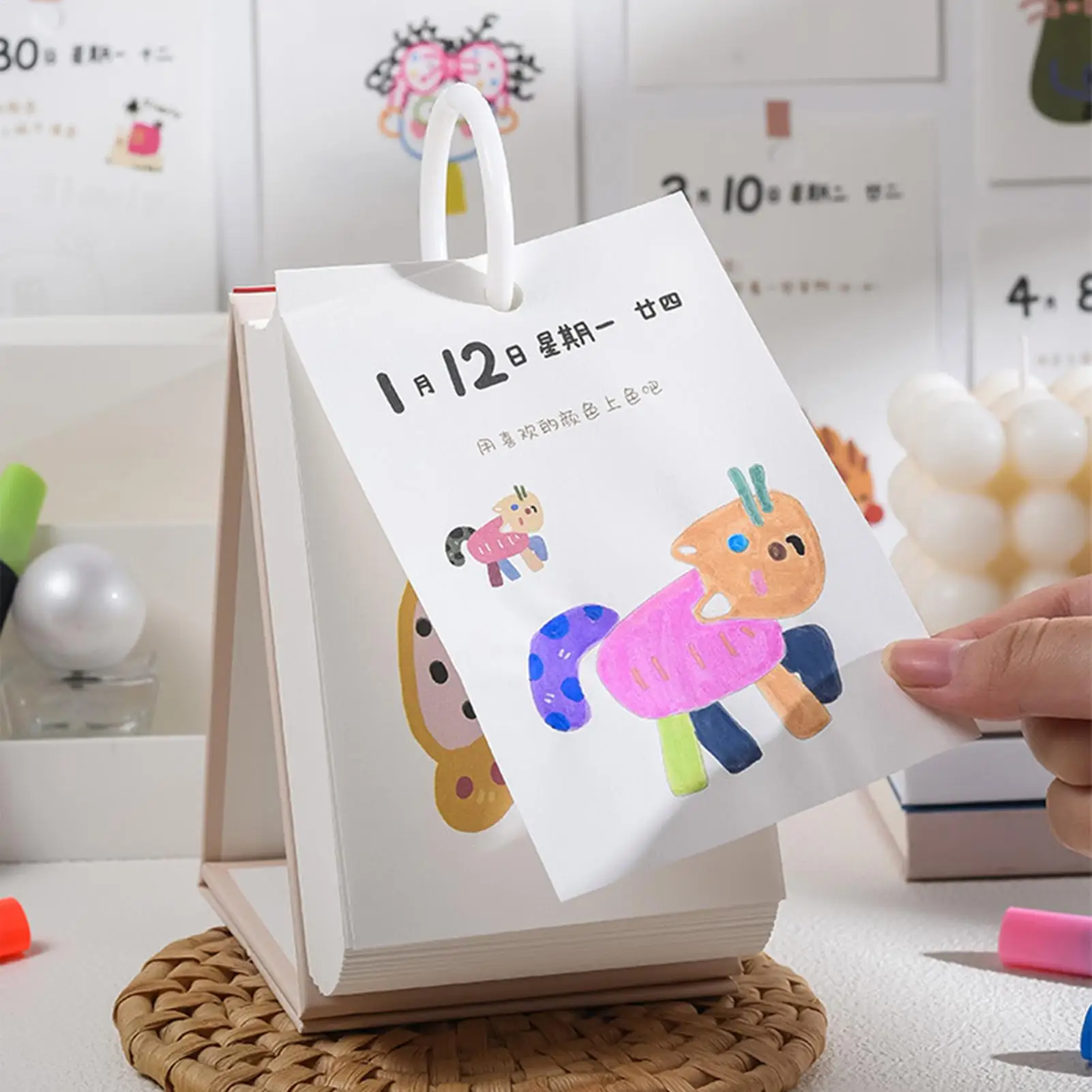 

Coloring Desk Calendar 2026 Aesthetic Yearly Planning Paper DIY Paper Calendar For Home Office Dorm Bedroom Living Room School
