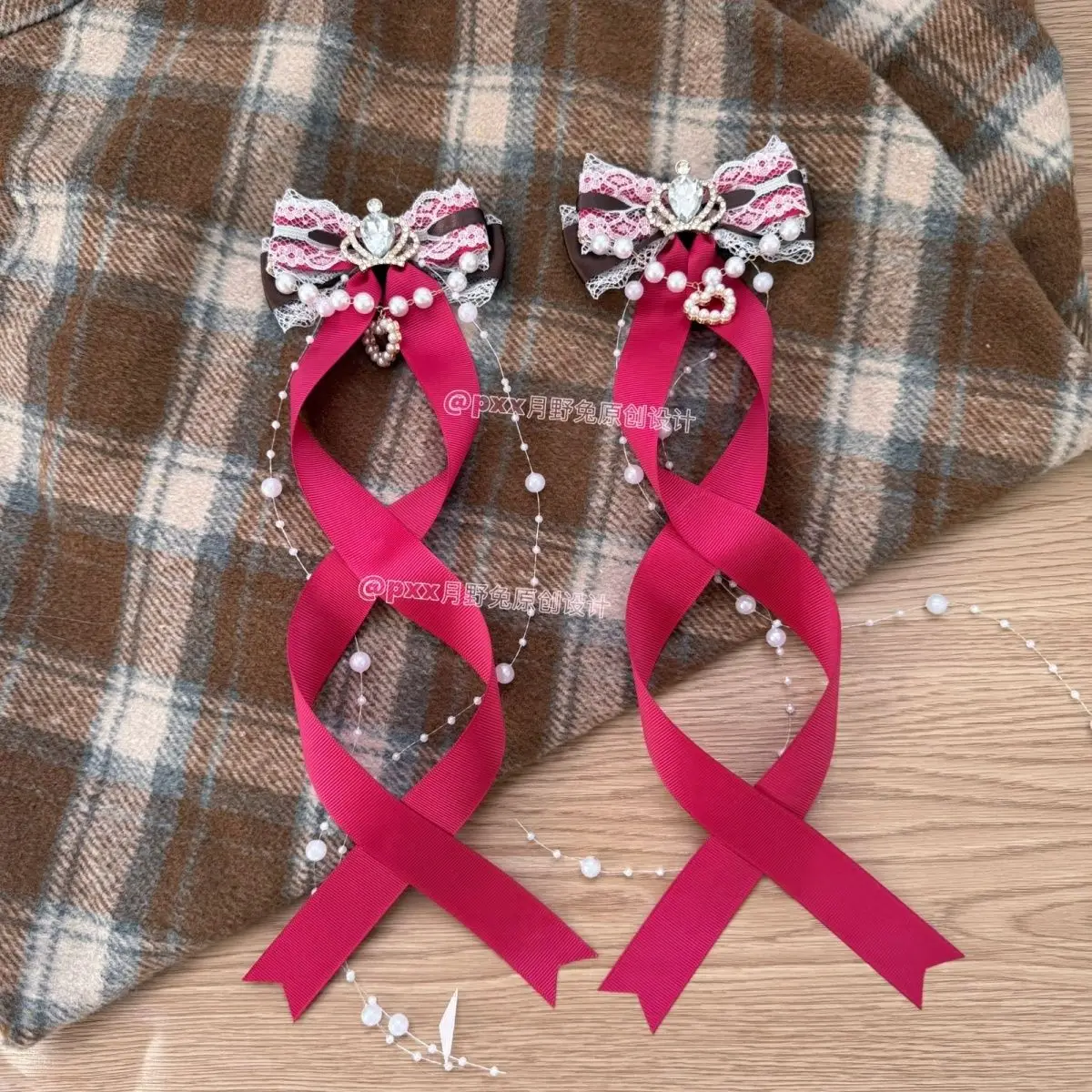 

Japanese mass produced Kawaii cute lace pearl rhinestone edge clip Apparel Accessories sweet lolita bow Hairclips Headwear women