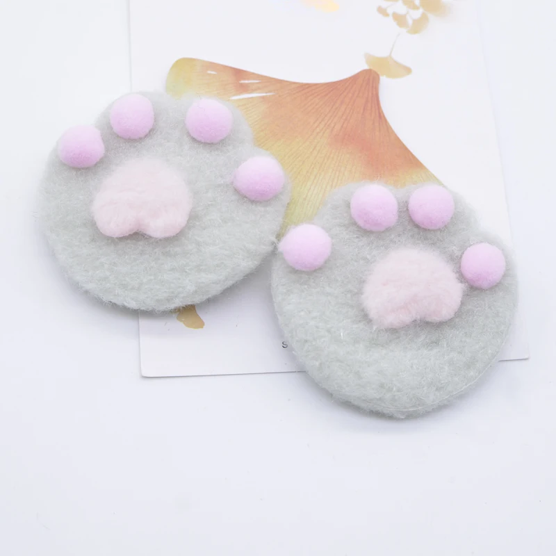 12Pcs 60*55mm Padded Plush Cat Paw Applique for DIY Headwear Hair Clips Bow Decor Accessories Clothes Hat Shoes Sewing Patches