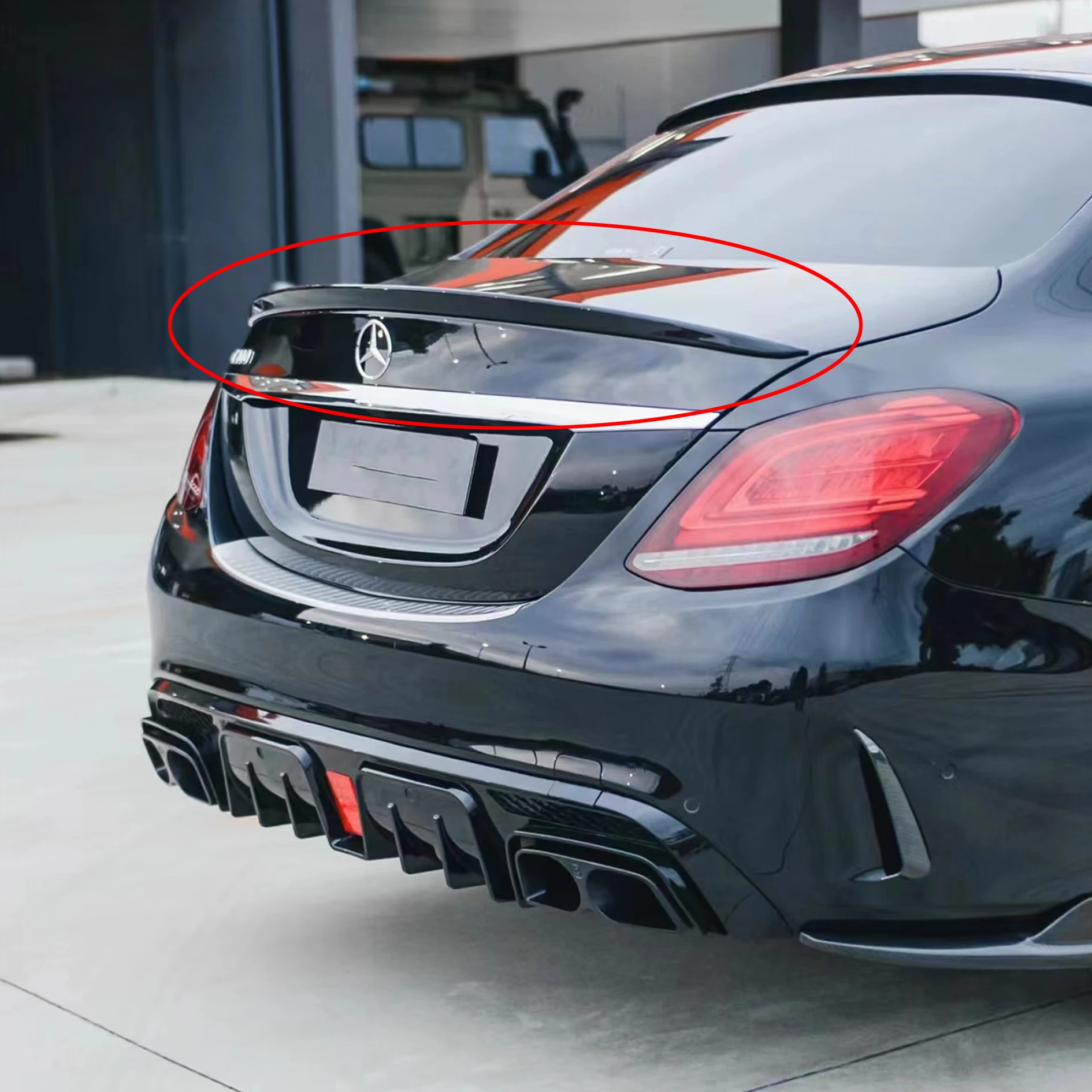 

For Mercedes Benz C-Class 4-door sedan W205 c180 c200 c260 c300 rear trunk lid spoiler wing carbon black sports modification kit