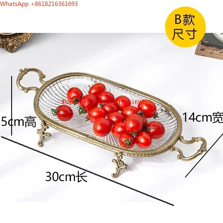 Limited Offer Home European Brass Glass Tray Fruit Snack Dried Fruit Tray Bedroom Coffee Table Jewelry Aromatherapy Tray