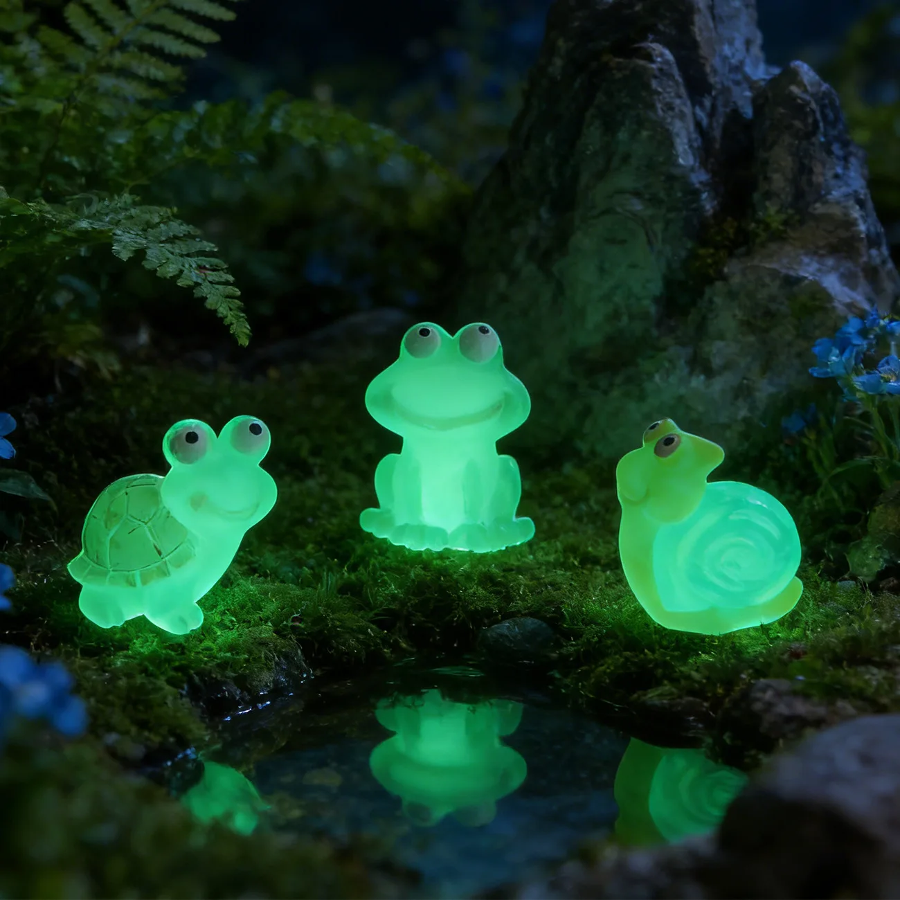Luminous set of three animals micro-landscape plug-in fluorescent snail frog resin handicraft ornament potted ground plug