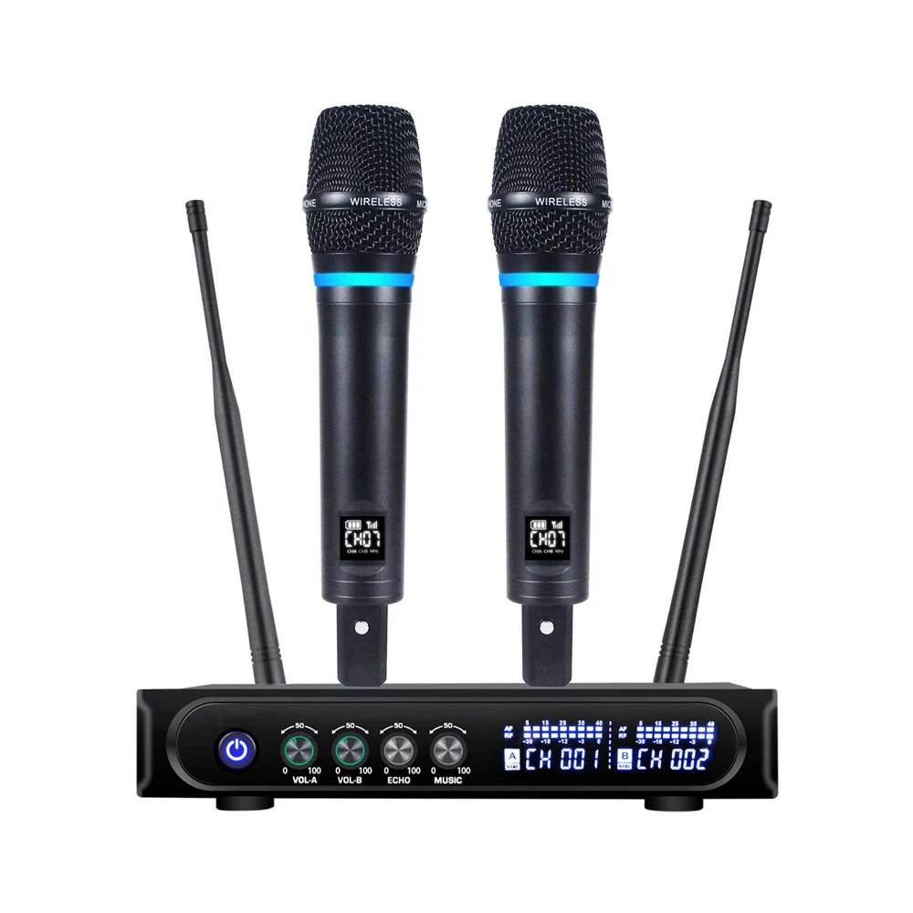 Wireless Mic Cordless Dual With Blue-tooth Receiver Box With Volume Control ECHO For Karaoke Singing Speech Meeting Church