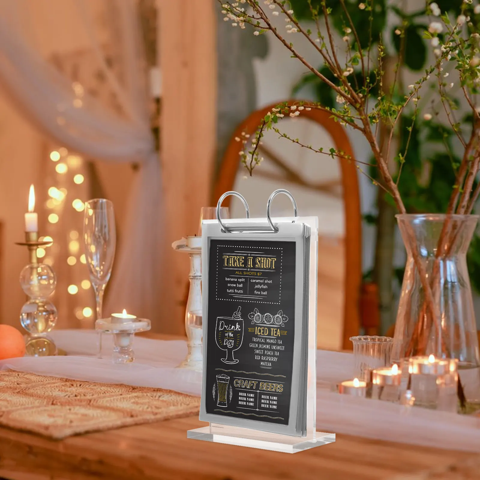 Flip Menu Display Stand Acrylic Desktop Table Sign Holder for Restaurant Cafe Office Home Decor Poster Paper Menu Card