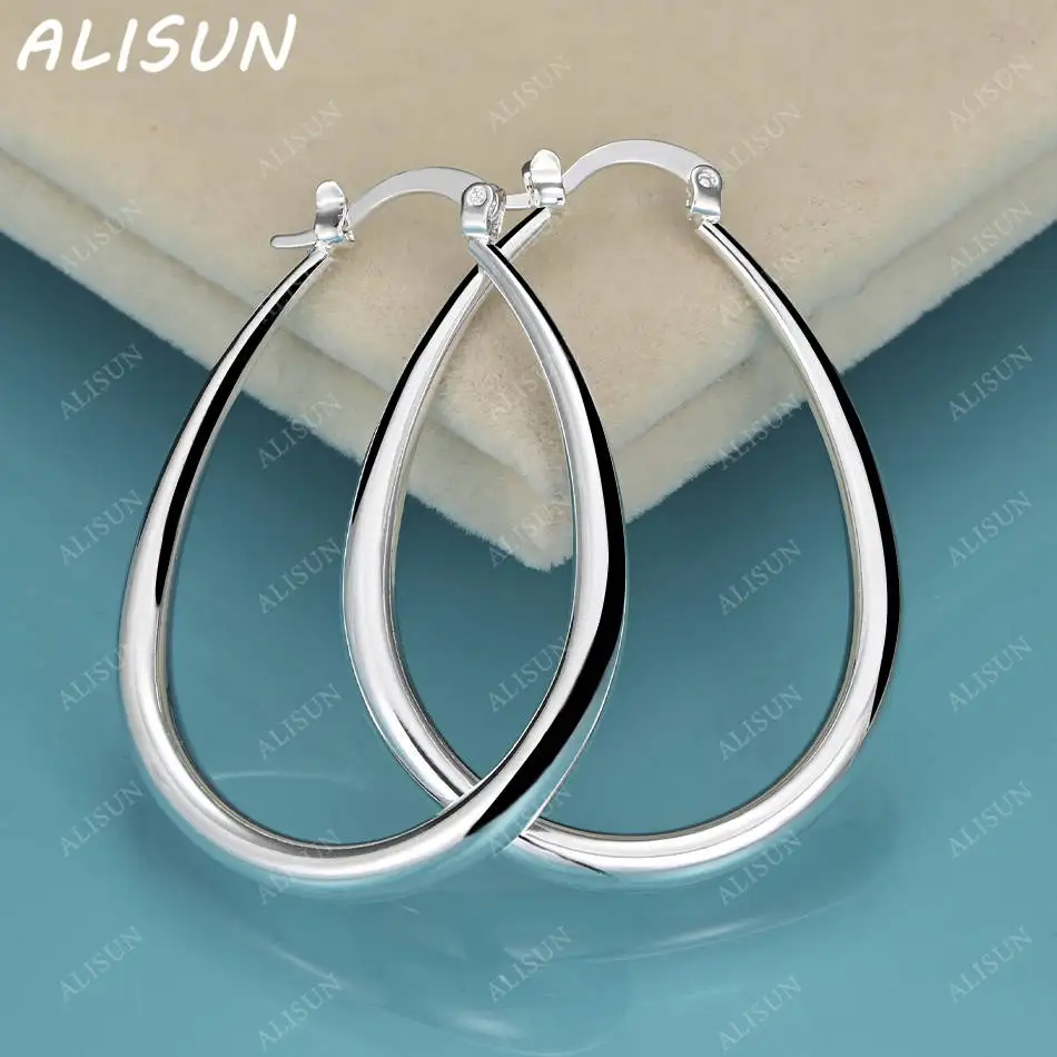 

ALISUN 925 Sterling Silver Water Drop Hoop Earrings Fashion Jewelry Charm Grace Wedding Engagement Accessories