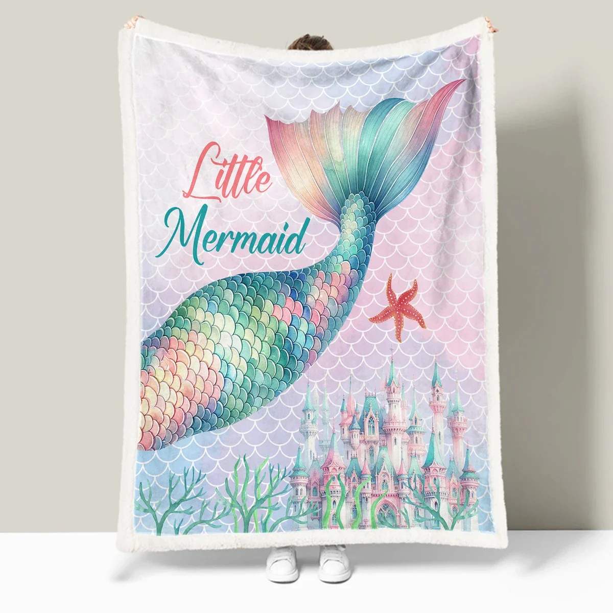 

3d Print Blanket Green Fish Scale Mermaid Fantasy Coral Castle Fleece Blanket Soft & Breathable Sherpa Blanket for Kids Cover