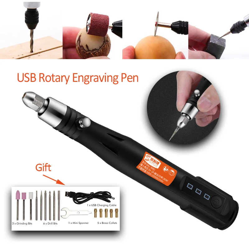 15000rpm USB Engraving Pen Mini Electric Grinder Drill Rotary tool Kit  Adjustable 3 Speed Grinding Machine For Dremel Tool