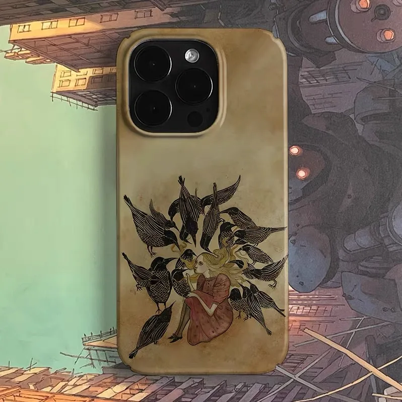 

Ginger Colored Birds Surround The Girl Phone Case for IPHONE 17 Air 16E 15 PROMAX 14Plus 13 12MINI 11 16Plus Acrylic Phone Cover