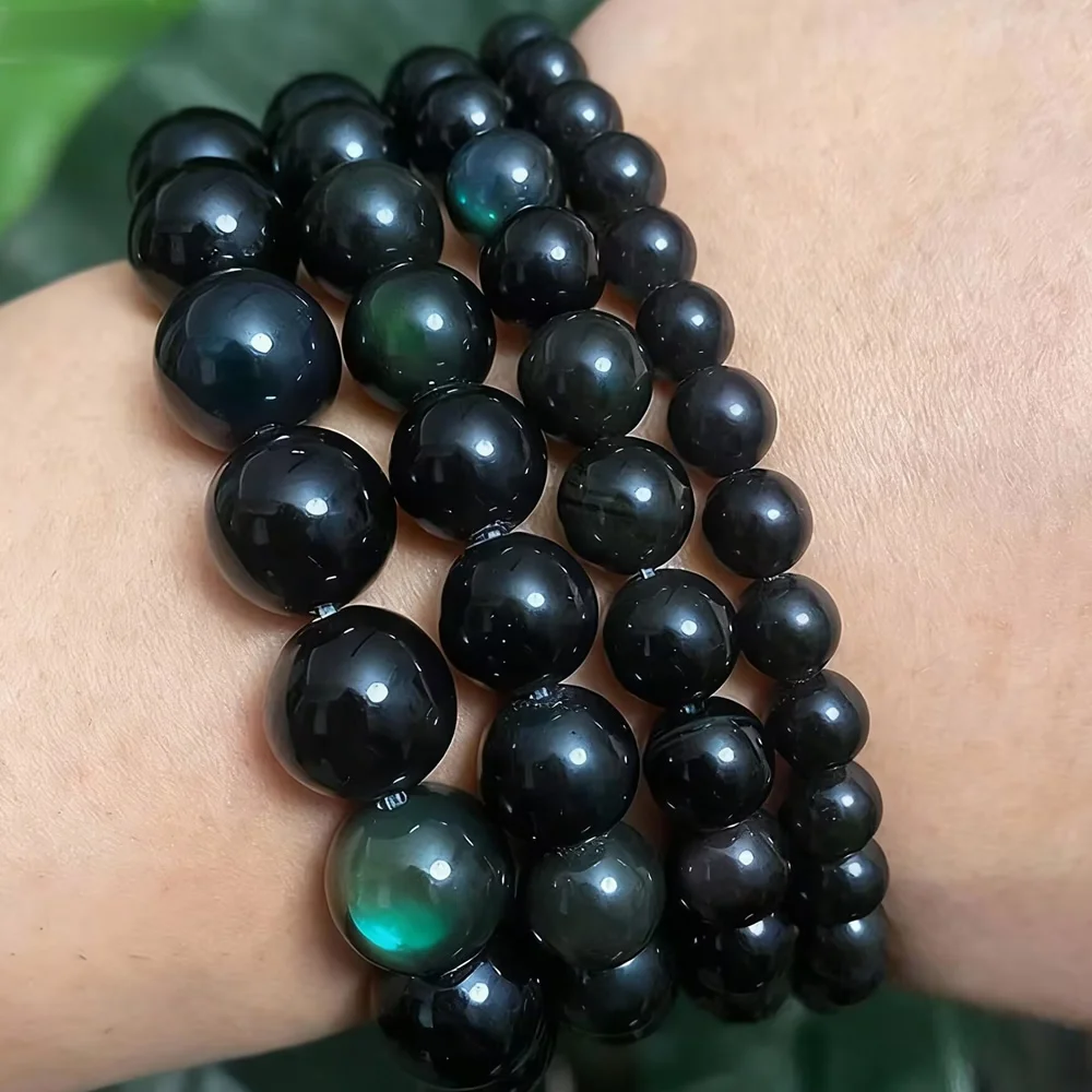 5A Smooth Natural Stone Beads Black Obsidian Round Loose Spacer For Jewelry Making DIY Charm Bracelets Necklace Accessories 15