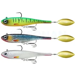 3Pcs/lot Jig Hooks Silicone Soft Bait With Rotating Spoon Sequins T-tail Wobblers Artificial Fishing Lure for Pike Bass Swimbait