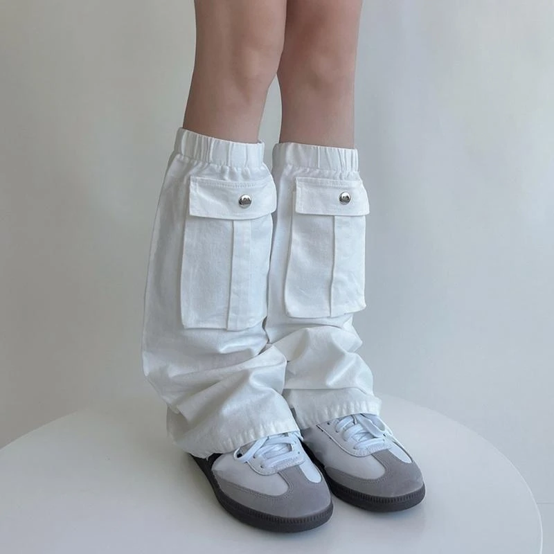 Harajuku Cargo Leg Covers with Pocket Motorcycle Punk Baggy Oversized Footless Calf Socks Leg Warmer Gaiters for Women Y1AC