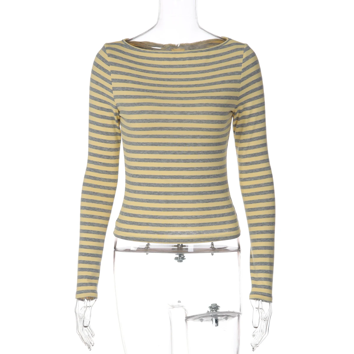 Hugcitar Gestreiftes Farbblock-Langarmshirt, Sexy Slim Fit Crop T-Shirt Top, Herbst Damenmode Kleidung, Streetwear, Party, Club – Detail 2
