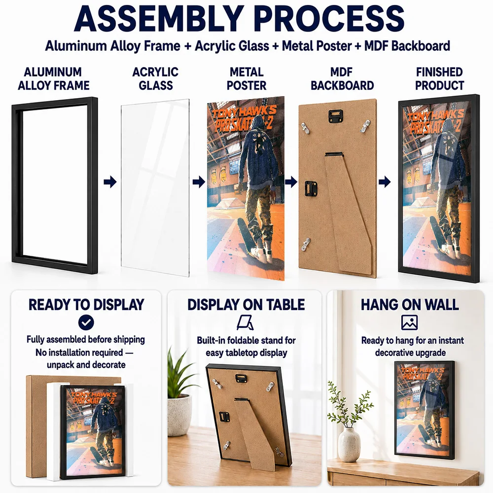 Tony Hawk Pro Skater Two Framed Aluminum Metal Poster Personalized Cinematic Style Wall Art For Home Office And Gaming Lounge
