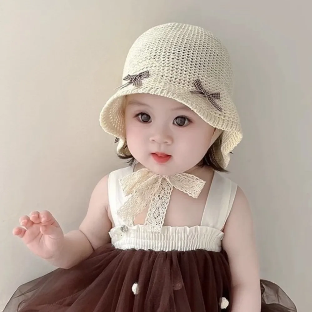 

Cute Sun Protection Bow Straw Hat Breathable Portable Children Panama Caps Soft Foldable Baby Sun Hat