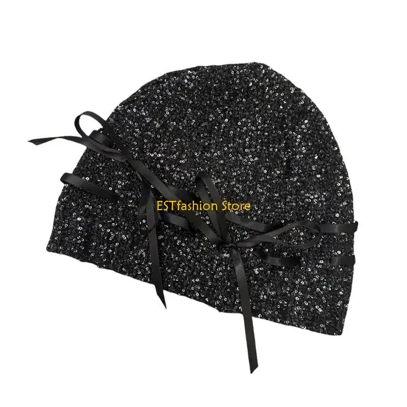 Y5GC Popular Hat Knitted Hat Glittering Sequined Hiphop Hat Hot Girl Headwear