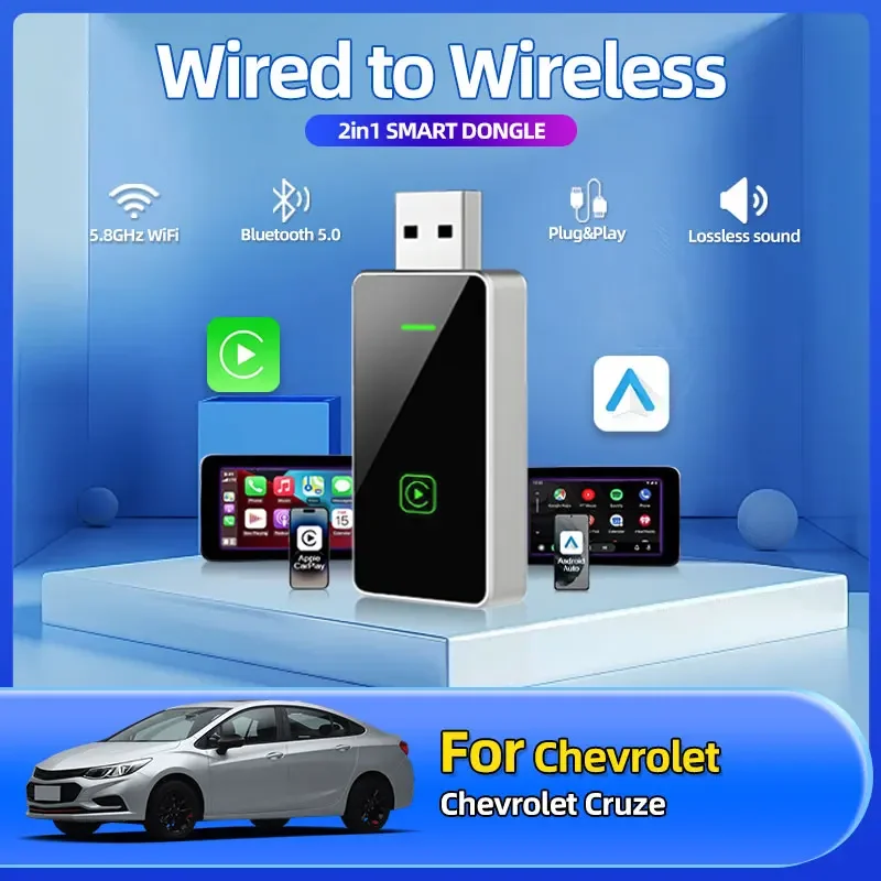 

2025 Новый автомобильный Стайлинг 2 в 1, беспроводной Android-адаптер Carplay Smart Dongle Plug and Play, автомобильные аксессуары для Chevrolet Cruze