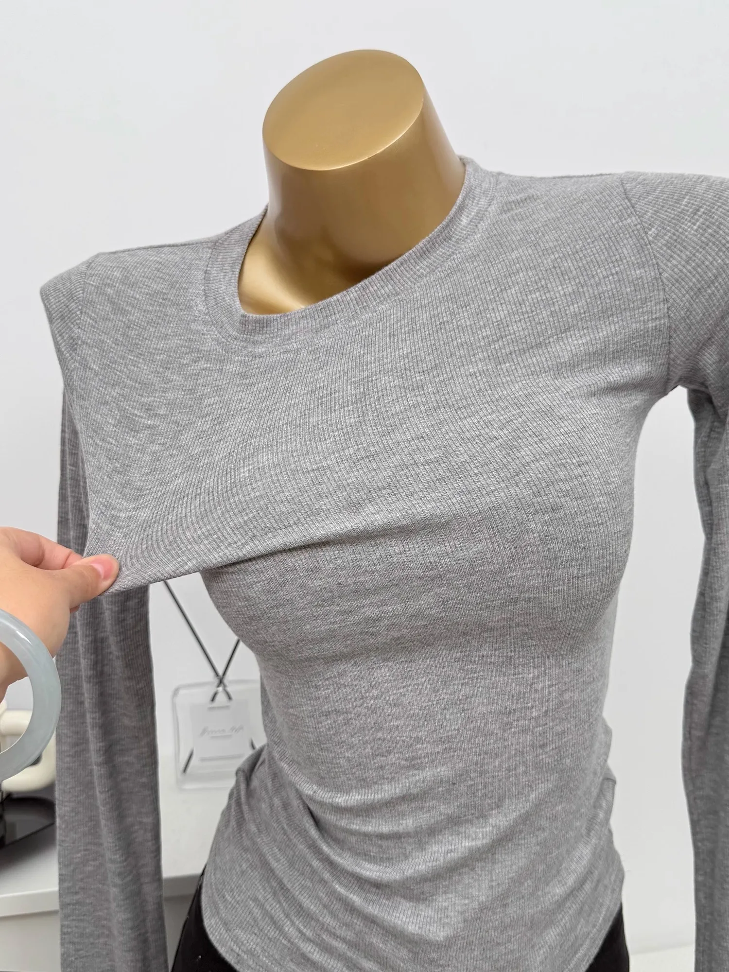 Slim Fit Long Sleeve T-Shirt Women's Thin Breathable Sexy Tight Micro Translucent Summer Cotton Tees round Neck Short Length